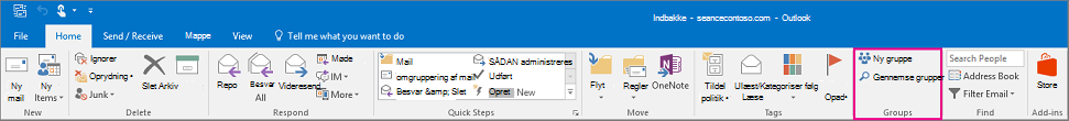 Indstillinger for grupper på det primære bånd i Outlook
