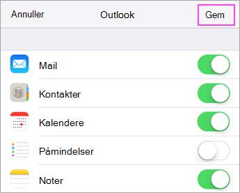 Synkroniseringsindstillinger for konto