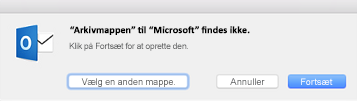 Denne meddelelse vises første gang, du bruger knappen Arkivér i Outlook 2016 til Mac