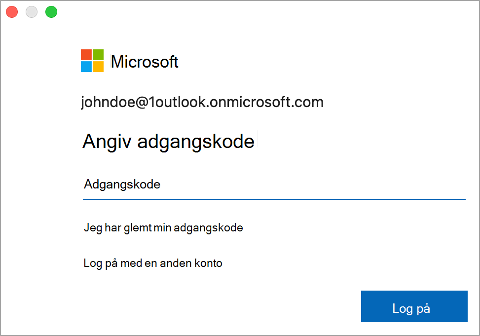 Siden Med legitimationsoplysninger