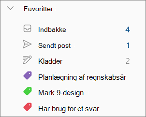 Kategorier i Favoritter i det nye Outlook til Windows