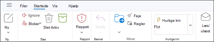 Båndet i det nye Outlook til Windows
