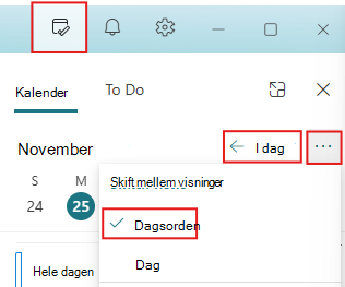Angive ruden Min dag til visningen I dag og Dagsorden