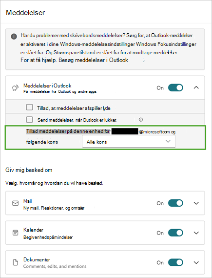 Vælg Udvid for at få vist flere indstillinger for meddelelser