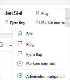 Skærmbillede af båndet, der viser rækkefølgen af hurtige trin