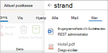Vælg Files for kun at få vist søgeresultater med vedhæftede filer.