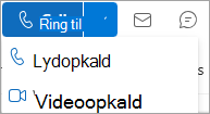 Skærmbillede af rullelisten Opkald på Outlook-visitkort