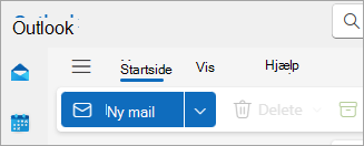 Skærmbillede af det nye Outlook-bånd
