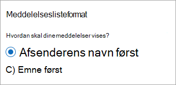 Nyt format på meddelelseslisten i Outlook