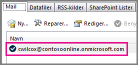 En konto i dialogboksen Kontoindstillinger i Outlook 2013