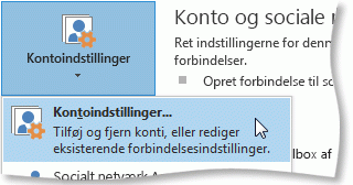 Kommandoen Kontoindstillinger i Backstage-visningen