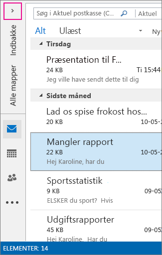 Visning som ikoner i minimerede mapperude