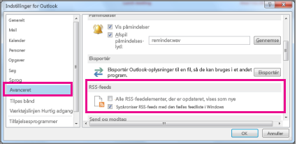 Synkroniser RSS-kilder