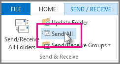 Skærmbillede af knappen Send alt i Outlook 2013.
