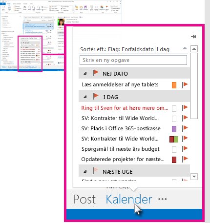 Opgaveoversigten på navigationslinjen