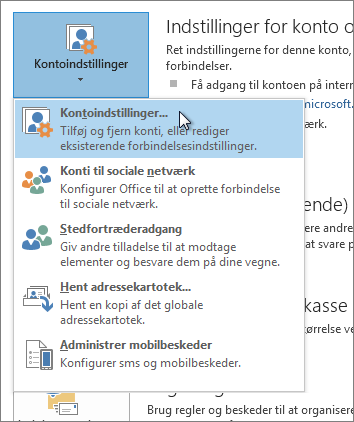 Klik på Filkontoindstillinger >> Kontoindstillinger
