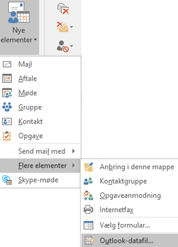 Opret en ny Outlook-datafil