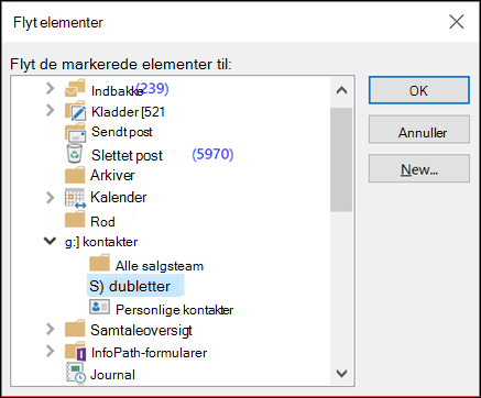 Flyt dine kontakter til en anden mappe.