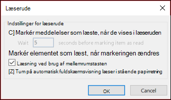 Du kan ændre indstillingerne for læseruden.