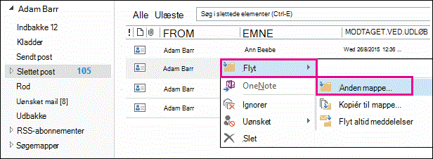 Klik på Flyt, og klik derefter på Anden mappe