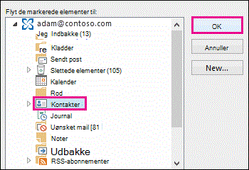 Flyt kontakten til mappen Kontakter