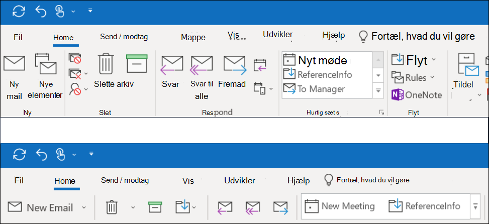 Du kan nu vælge mellem to forskellige båndoplevelser i Outlook.
