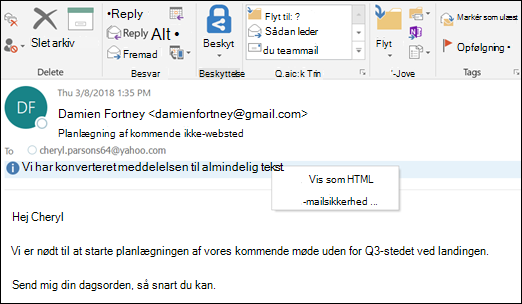 Klik på oplysningspanelet for at få vist som HTML.