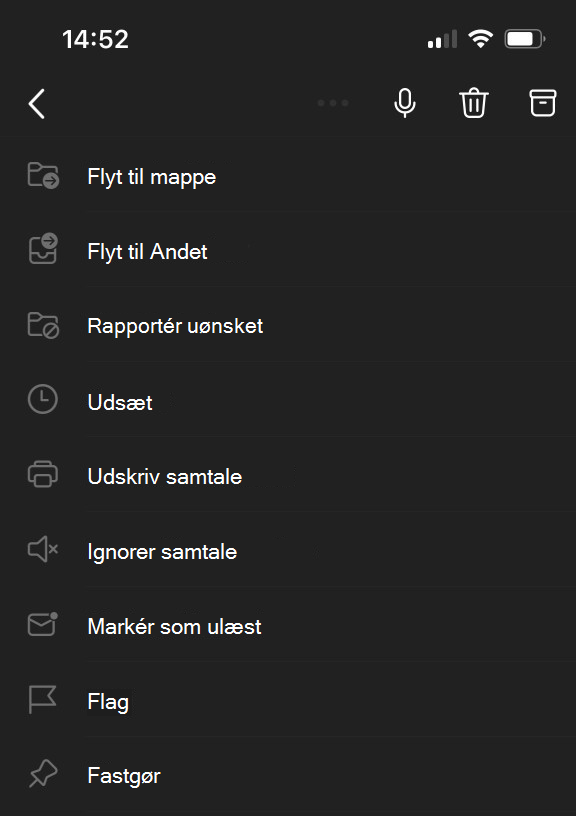 Menuen Ellipse øverst på skærmen til Outlook Mobile