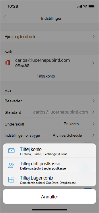 Føj en konto til Outlook-appen