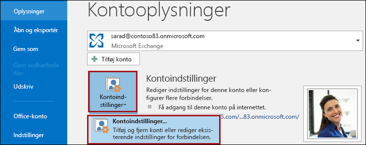 Kontoindstillinger i Outlook