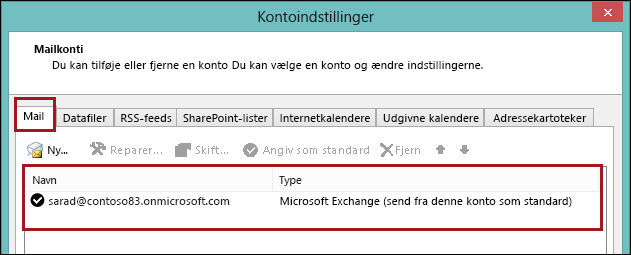 Kontotype i Outlook