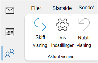 Skærmbillede af Visningsindstillinger på det klassiske Outlook-bånd