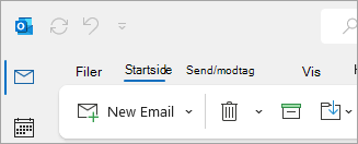 Skærmbillede af det klassiske Outlook-bånd, som indeholder Filer i faneindstillingerne.