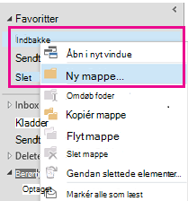 Du kan oprette en ny undermappe ved hjælp af genvejsmenuen.
