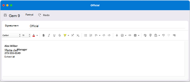 Outlook til Mac opret signatur