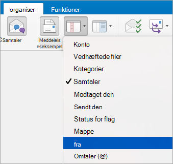 Viser valg af indstillingen Fra i menuen Arranger efter