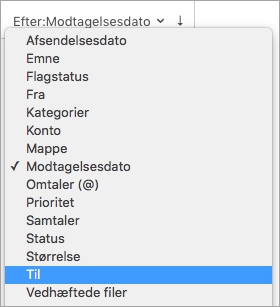 Viser valg af Fra i menuen Efter