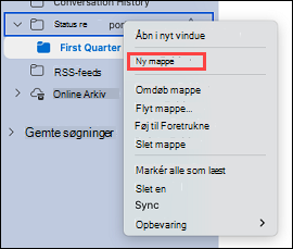 Viser valg af en mappe i Outlook