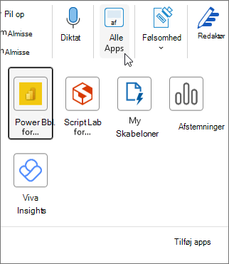 Pop op-menuen Alle apps i Outlook til Windows.
