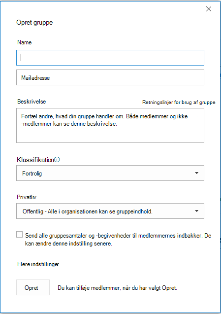 Opret en gruppe