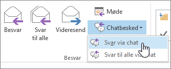 Besvar gruppe med chatrulleliste åben og Besvar med chat fremhævet