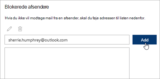 Et skærmbillede af blokerede afsendere