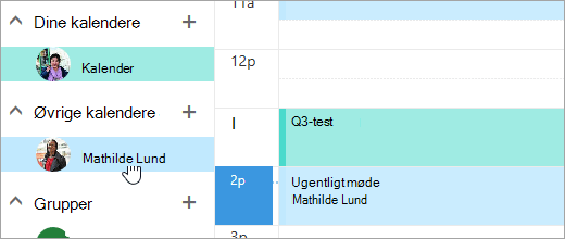 Et skærmbillede af en delt kalender.
