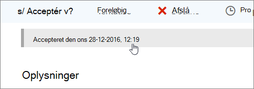 Et skærmbillede der viser, at kalenderbegivenheden er blevet accepteret.