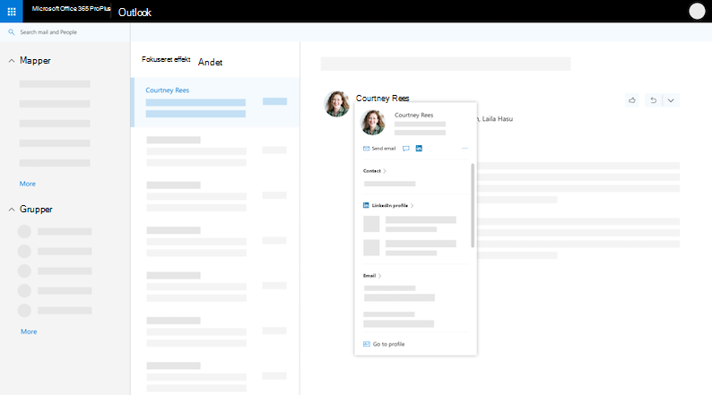 Profilkort i Outlook på internettet pegevisning