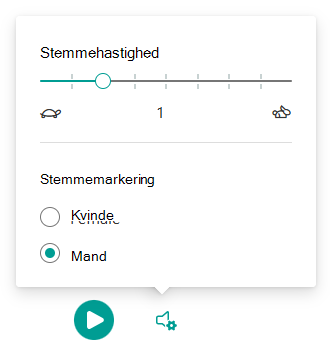 højtlæsning af indstillinger for stemme