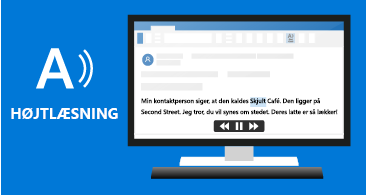Ikonet Højtlæsning til venstre og en meddelelse med markeret tekst