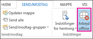 Indstillingen Arbejder offline under fanen Send/modtag