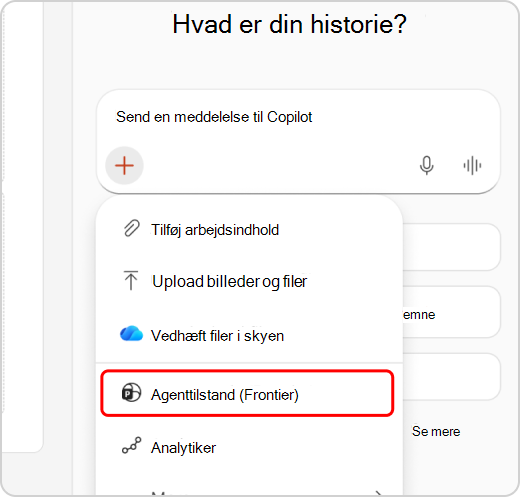 Agenttilstand fremhævet i rullemenuen