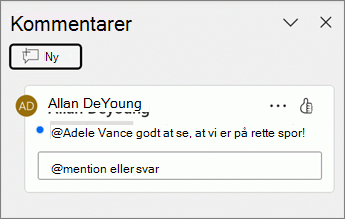 Der vises en blå prik ud for en kommentar i ruden Kommentarer.